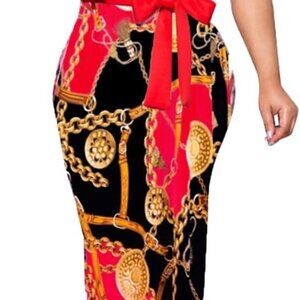 Women Midi Bodycon Dress Work Casual Cute Floral Prints Pencil Dresses